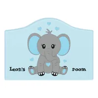 Cute baby elephant in blue for boys   door sign