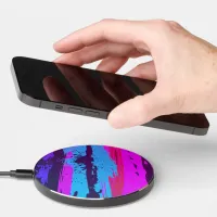 Crazy colorful splatter art purple, pink and blue wireless charger