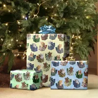 Cute Christmas Kittens in Gift Boxes Wrapping Paper Sheets