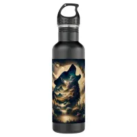 Wolf Howling at the Moon on a Cloudy Night Stainless Steel Water Bottle