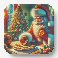 Vintage Christmas Santa Eating Cookies Paper Plates