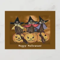 Vintage Halloween Owls and Jack o' Lanterns Postcard