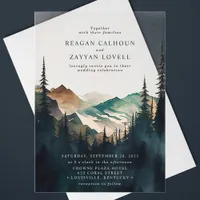 Watercolor Mountains And Pine Forest Wedding Acrylic Invitations