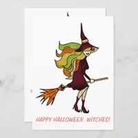 Cute Girly Happy Halloween Witches Witch Costume Invitation