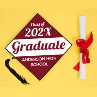 Modern Red & White Graduation Cap Topper