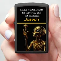 Golden Alien With Mysterious Craft Zippo Lighter