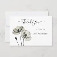 Simple Elegant Minimalism Black and White Poppies Thank You Card