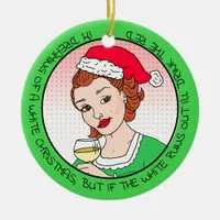 Funny Wine Humor Retro Lady  Christmas Ceramic Ornament