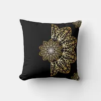 Luxurious Elegant Metallic Faux Gold Mandalas Throw Pillow