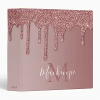 Rose Gold Sparkle Glitter Drips Monogram Album 3 Ring Binder