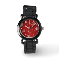 White Snowflakes with Red Background Watch