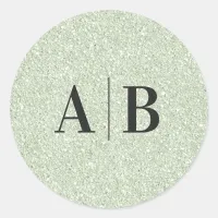 Faux Light Sage Green Glitter Wedding Monogram Classic Round Sticker