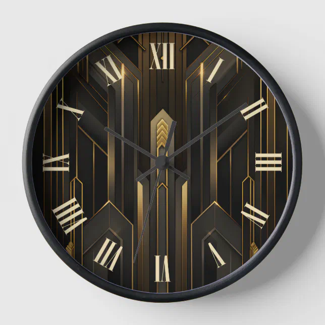 Art Deco Retro Vintage Classic 1920s Black Gold  Clock