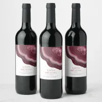 Agate Geode Glitter Wedding Burgundy ID647 Wine Label