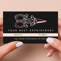 Vintage Rose Gold Scissors Logo Salon Appointment Card