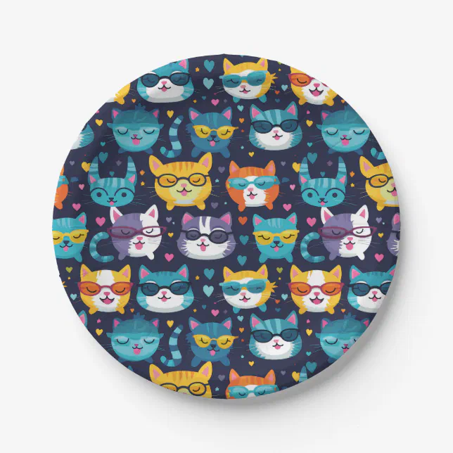 Assorted Cat Faces Funny Cool Cats  Paper Plates