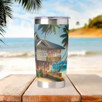 Pretty Log Cabin Beach House   Insulated Tumbler