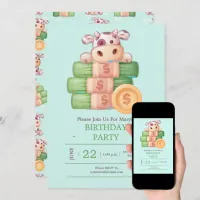 Cute Cow With Money Party Invitation