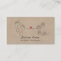 Rustic Cute Paw Print Human Feet Dog Walker Business Card