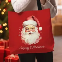 Vintage Retro Santa Claus Red Merry Christmas Tote Bag