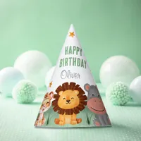 Wild one Jungle Animals Tropical Boy Birthday Party Hat