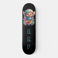 *~* Beard Troll AP89 Neon Rainbow Initials Floral Skateboard