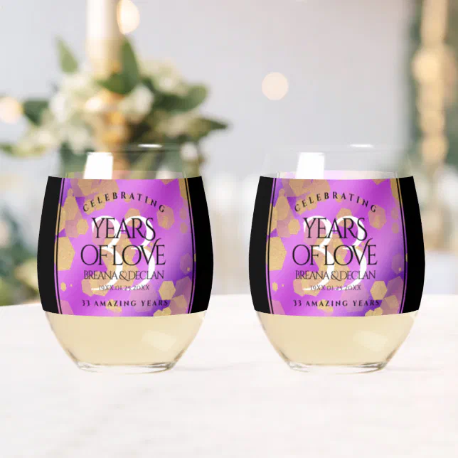 Elegant 33rd Amethyst Wedding Anniversary Whiskey Glass