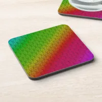 Floral Green Red Rainbow Gradient Diagonal Blend Beverage Coaster