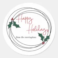 Happy Holidays Holly Wreath Family Envelope Seals