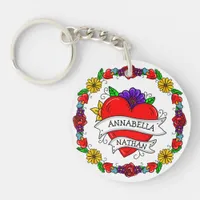 Romantic Couple's Gift | Tattoo Style Art     Keychain