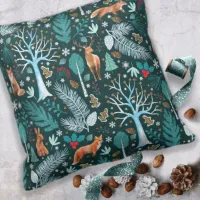 Winter Woodland Teal/Gold ID785 Throw Pillow