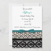 lace aqua damask Sweet Sixteen party Invitation