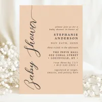 Soft Peach Simple Modern Script Baby Shower Invitation