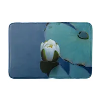 White water lily in the pond, nature photography  bath mat