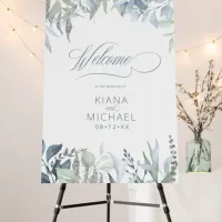 Silver Leaf Frame Welcome Sign Dusty Blue ID876