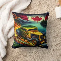 Vintage hot rod racing by a scenic Canadian lake Throw Pillow