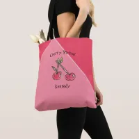 Pink Cherry Trendy Modern Cute Kitschy Fun Name Tote Bag