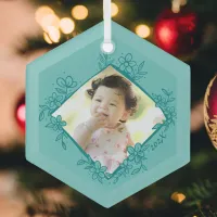 Floral Baby's First Christmas Ornament - Teal