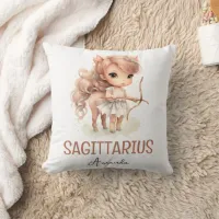 Cute Watercolor Painting Sagittarius Zodiac Name Throw Pillow