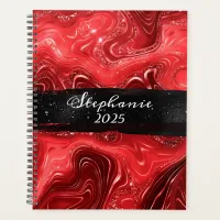 Marbled Red Glam Black Brush Stroke Planner