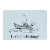 Blue "Let's Go Fishing!" Fisherman in Boat Placema Placemat