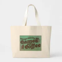 Coffee and Games Times Fun Vintage Style Large Tote Bag