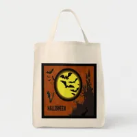 Haunted Castle, Bats and Yellow Moon Tote Bag