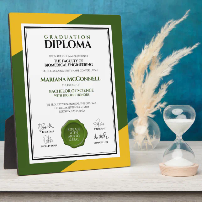 Green Gold School College University Diploma Plaque