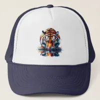 Tiger looking at Reflection in Water Trucker Hat