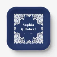 Mexican Navy Blue Talavera Wedding Paper Plates