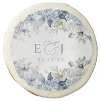 Elegant Modern Botanical Dusty Blue Floral Wedding Sugar Cookie