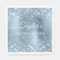 Glittery Light Blue Foil Quinceanera Napkins