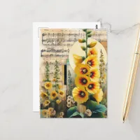 Yellow Hollyhock Collage Postcard