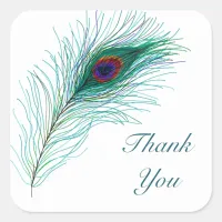 Thank You | Peacock Feathers Square Sticker